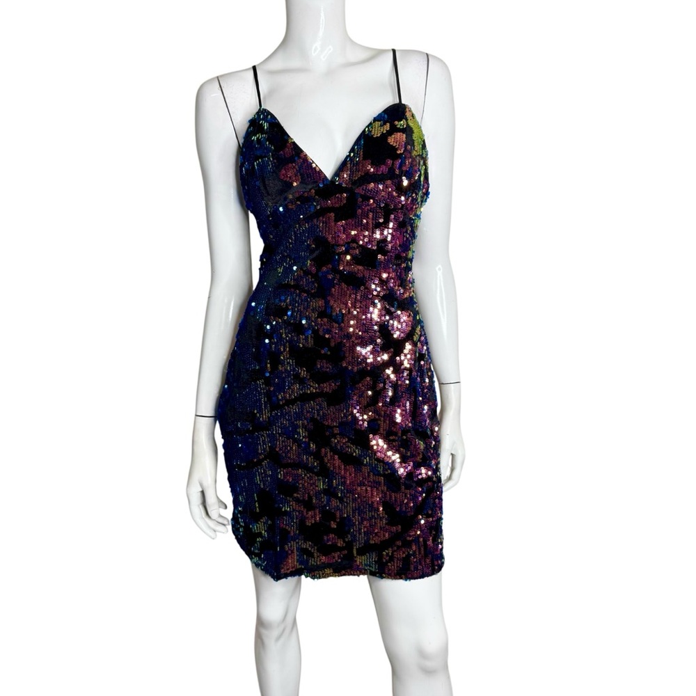 Etiquette Iridecent Multicolor Sequin Spaghetti Strap Mini Dress‎